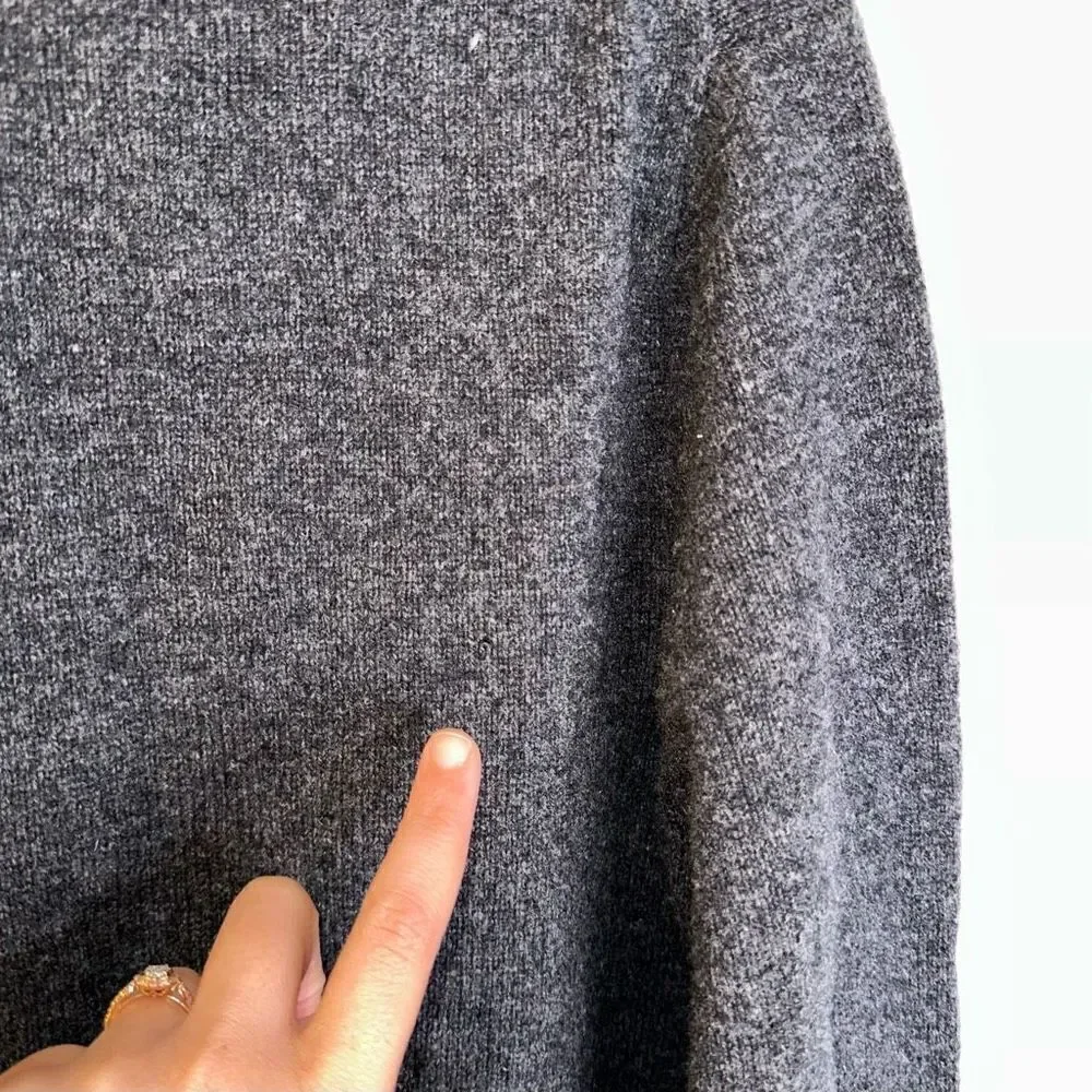 J. Crew Mens 100% Lambswool‎ Charcoal 1/4th Zip Ribbed Trim Pullover Sweater